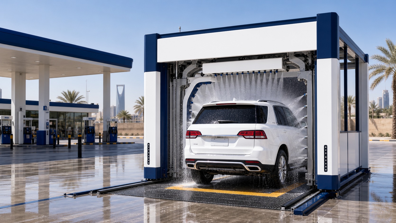 Automatic car wash system at a service station